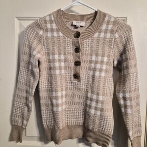 LOFT Beige and White Checkered Sweater